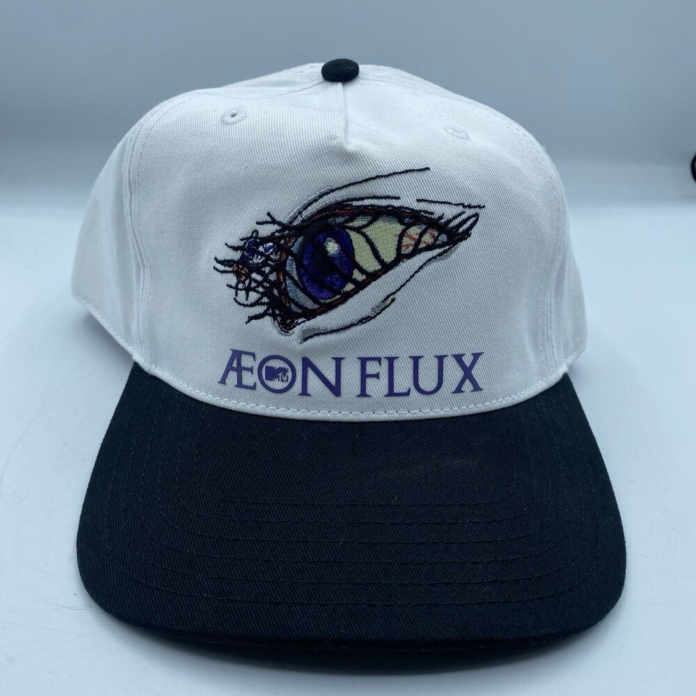 Aeon Flux Hat MTV White White Adjustable Cap Snapback Logo Casual TV Show NWOT